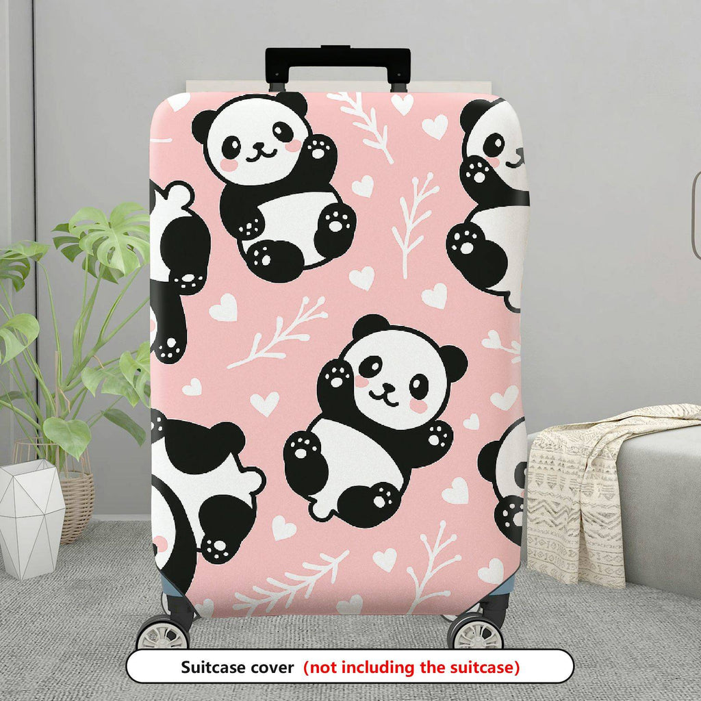 1-Piece Pink Cute Panda Heart Floral Pattern  Suitcase Luggage Cover, Stretch Protective Sleeve