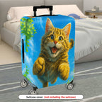 1-Piece Cute Playful Kitten Blue Sky Green Leaves  Suitcase Luggage Cover, Stretch Protective Sleeve