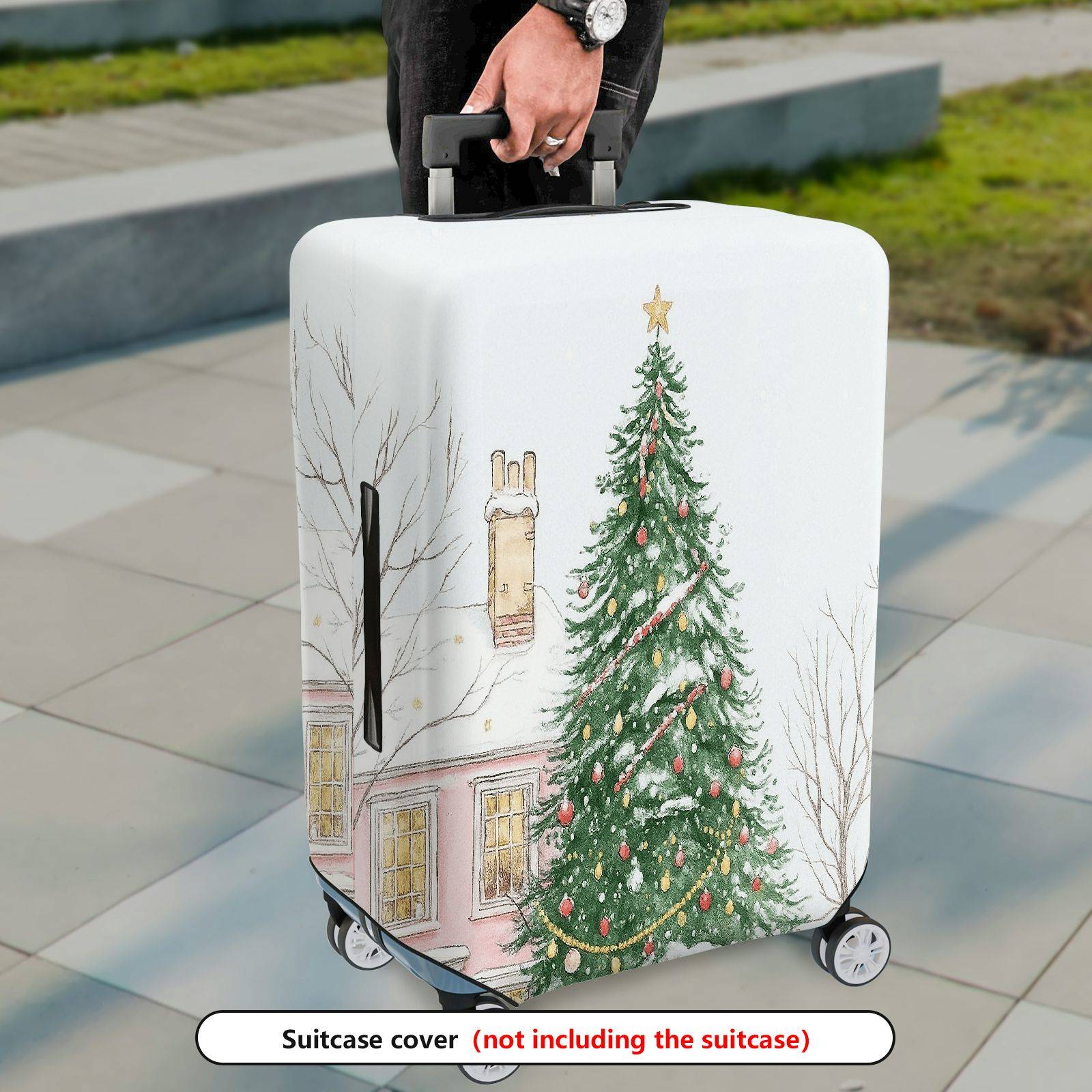 1-Piece Christmas Tree Snow House Holiday Winter  Suitcase Luggage Cover, Stretch Protective Sleeve