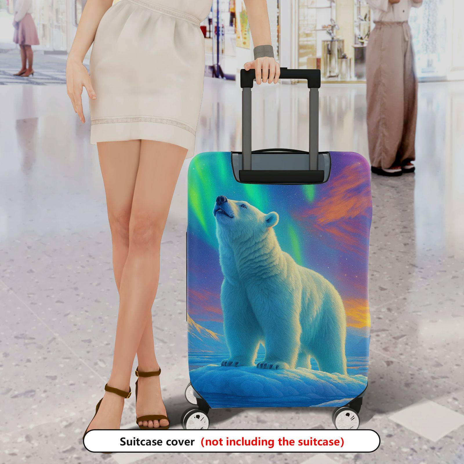 1-Piece Polar Bear Aurora Landscape Nature Wildlife  Suitcase Luggage Cover, Stretch Protective Sleeve