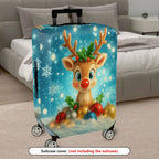 1-Piece Reindeer Christmas Snowflakes Ornaments Holiday  Suitcase Luggage Cover, Stretch Protective Sleeve