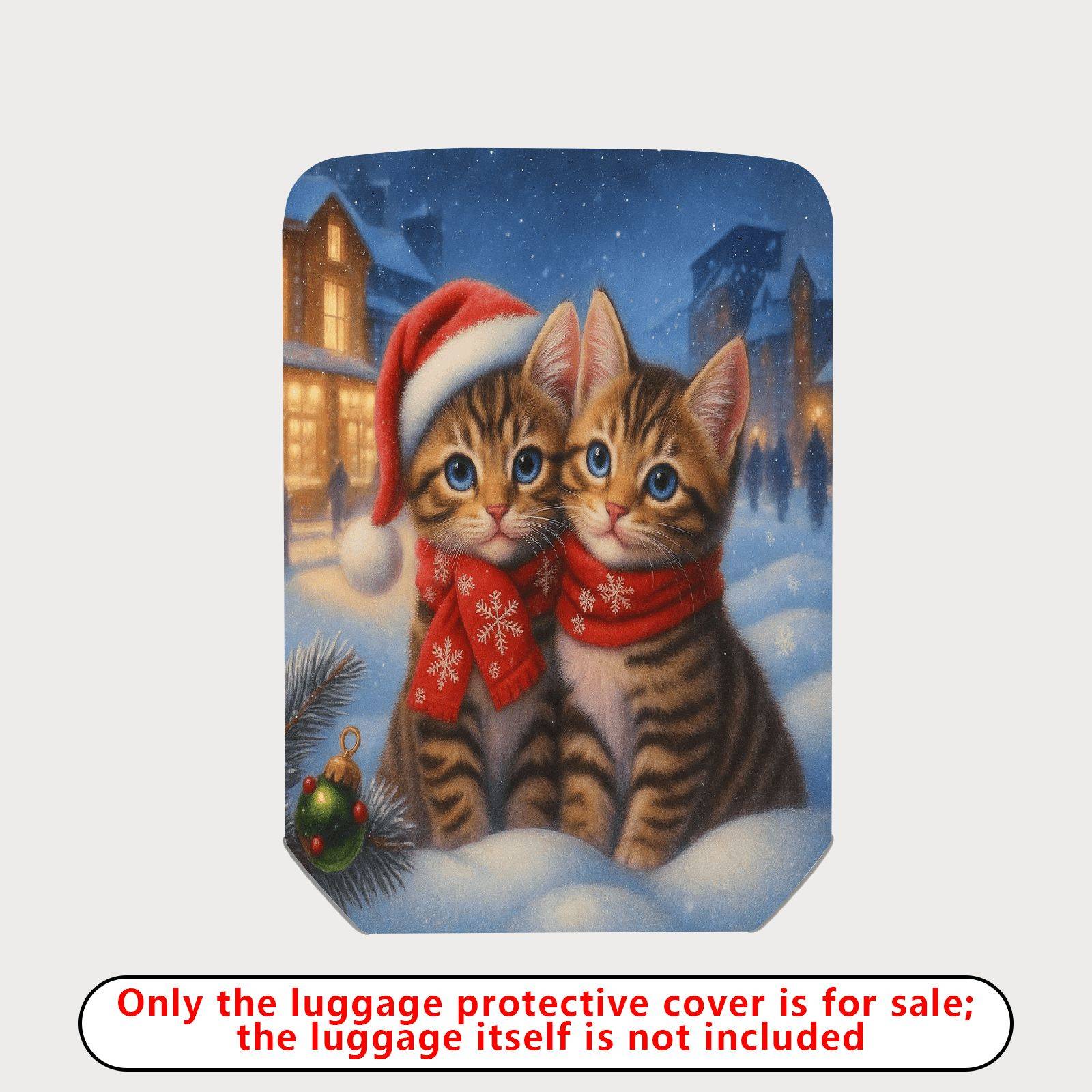 1-Piece Festive Christmas Cute Cat Snow Holiday Winter  Suitcase Luggage Cover, Stretch Protective Sleeve