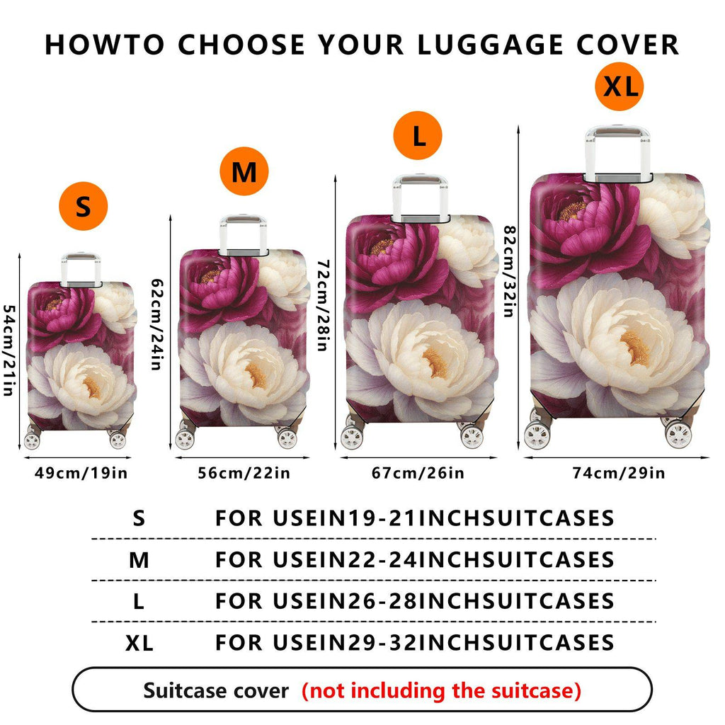 1-Piece Floral Peony Vintage Art Elegant Stylish  Suitcase Luggage Cover, Stretch Protective Sleeve