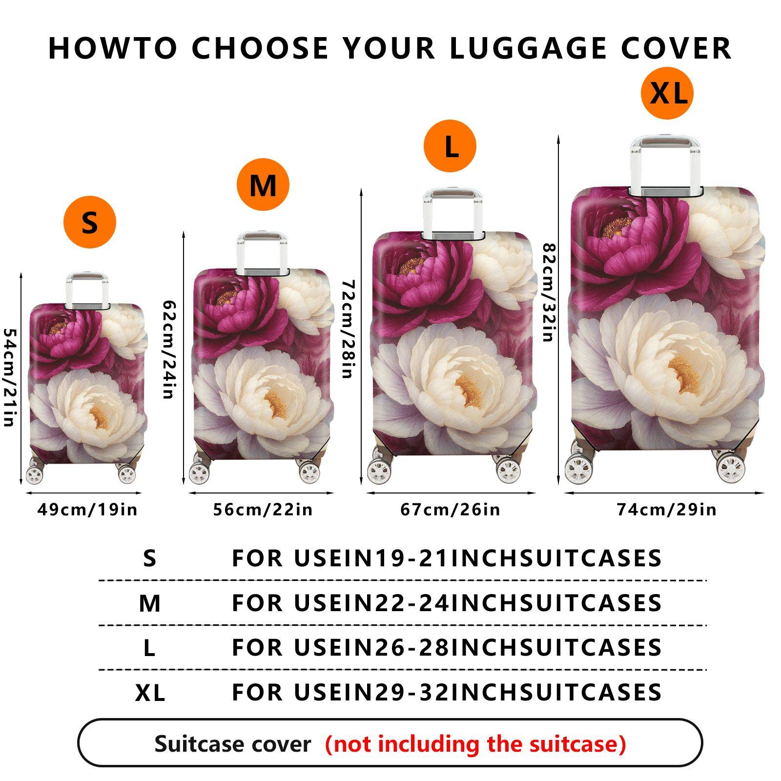 1-Piece Floral Peony Vintage Art Elegant Stylish  Suitcase Luggage Cover, Stretch Protective Sleeve