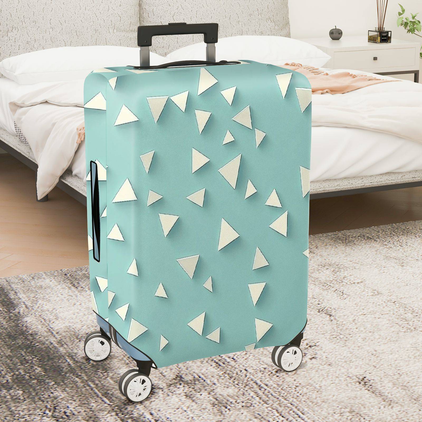 1-Piece Light Blue Geometric Triangle Pattern Travel  Suitcase Luggage Cover, Stretch Protective Sleeve