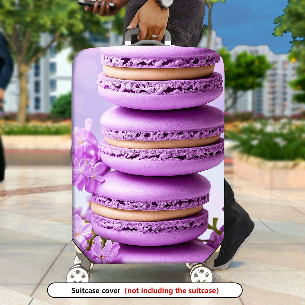 1-Piece Purple Macaron Floral Spring Vibrant Aesthetic  Suitcase Luggage Cover, Stretch Protective Sleeve