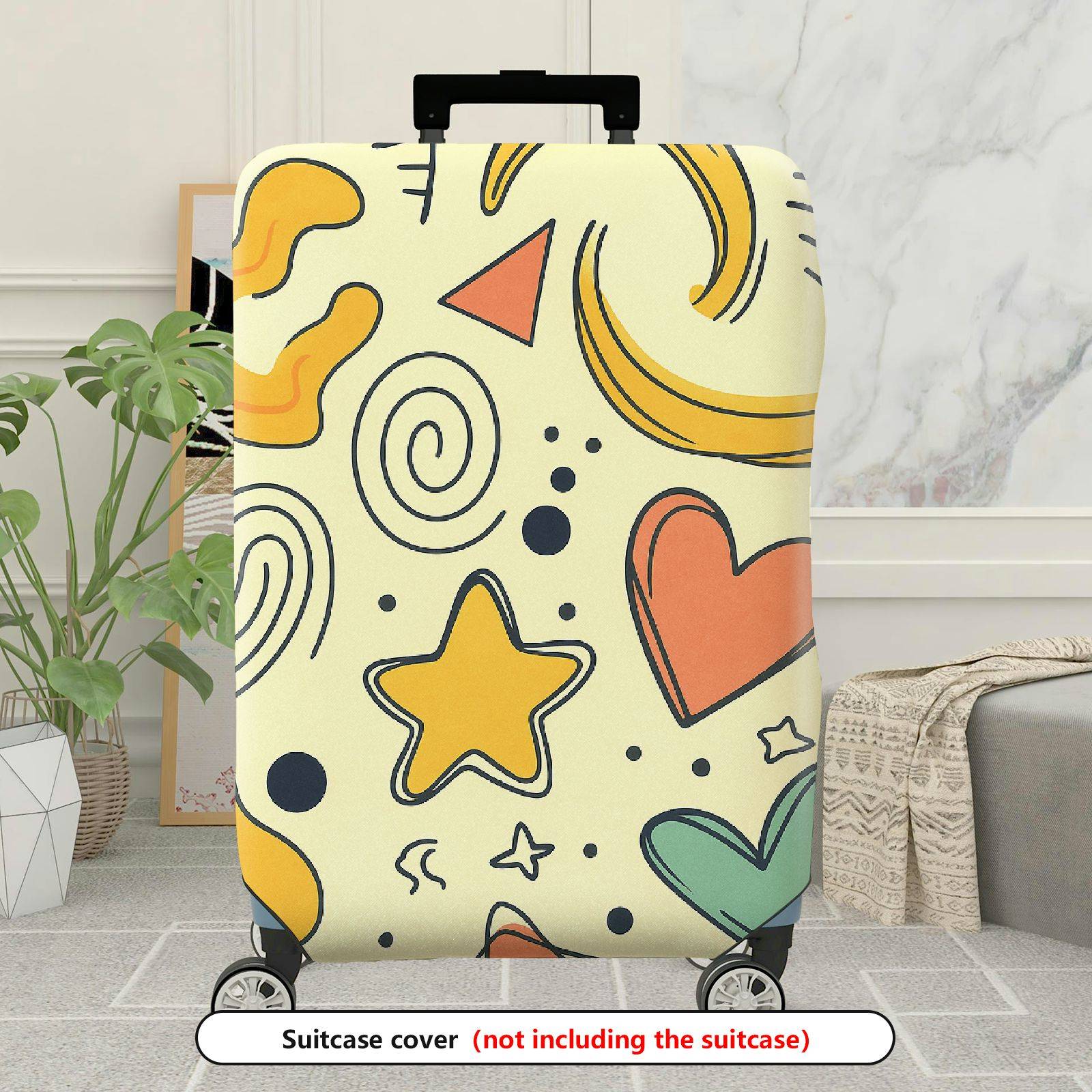 1-Piece Abstract Retro Colorful Star Heart Spiral Dot  Suitcase Luggage Cover, Stretch Protective Sleeve