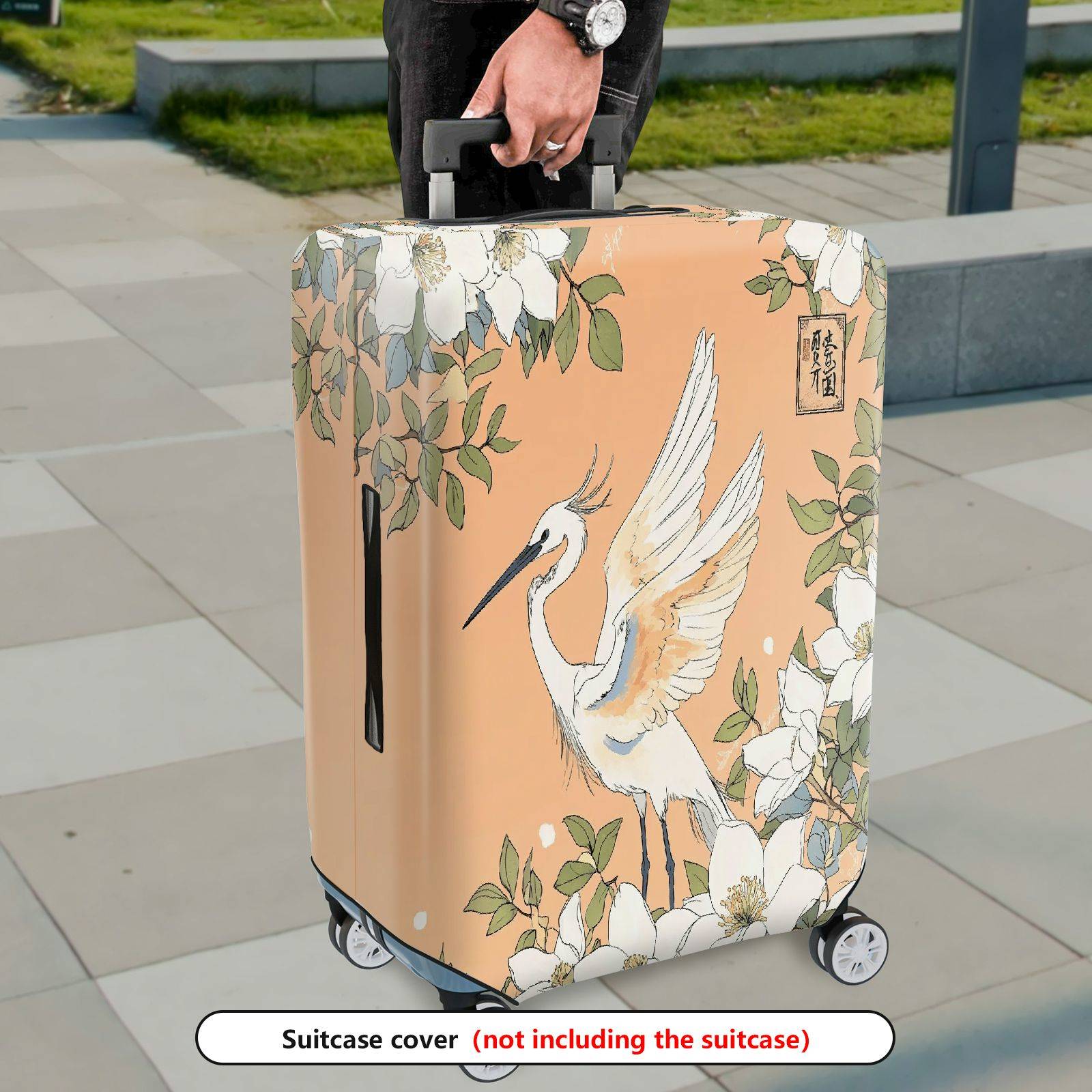 1-Piece Elegant Bird Floral Art  Suitcase Luggage Cover, Stretch Protective Sleeve