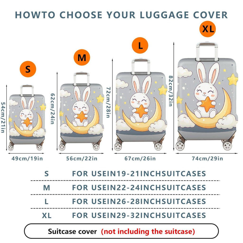 1-Piece Rabbit Moon Star Cloud Cute Soft Dreamy  Suitcase Luggage Cover, Stretch Protective Sleeve