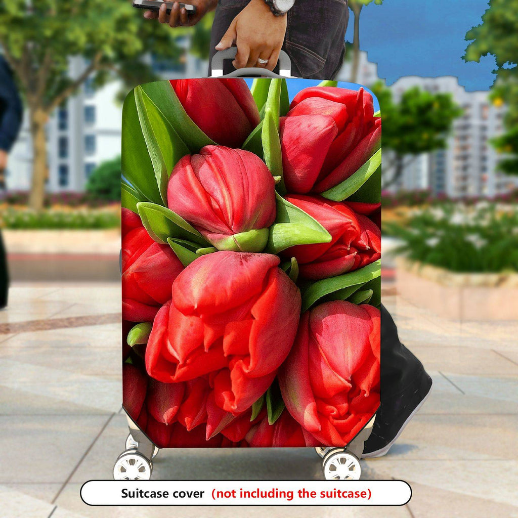 1-Piece Floral Red Tulip Bloom Nature Art  Suitcase Luggage Cover, Stretch Protective Sleeve