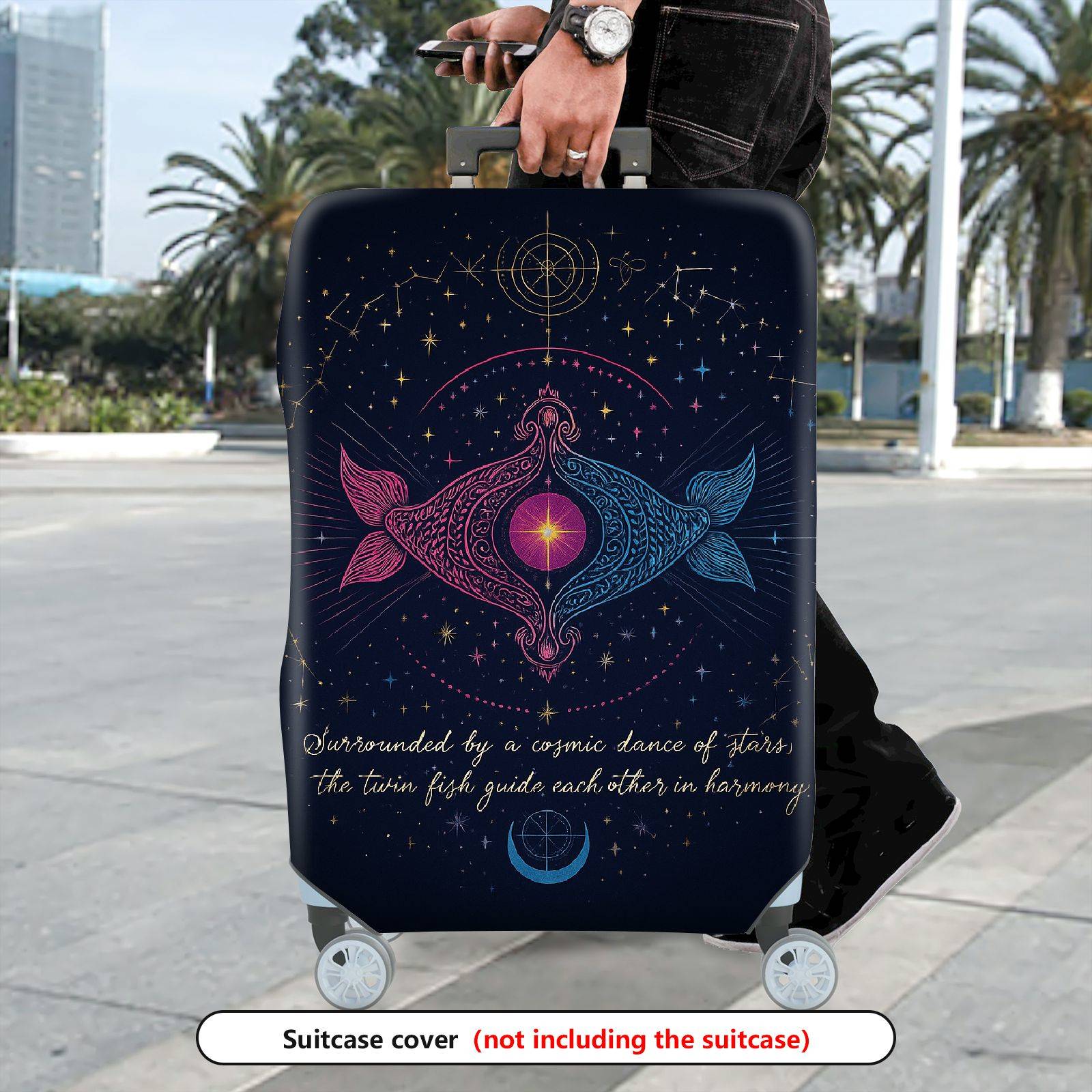 1-Piece Cosmic Zodiac Fish Starry Astrological Spiritual  Suitcase Luggage Cover, Stretch Protective Sleeve