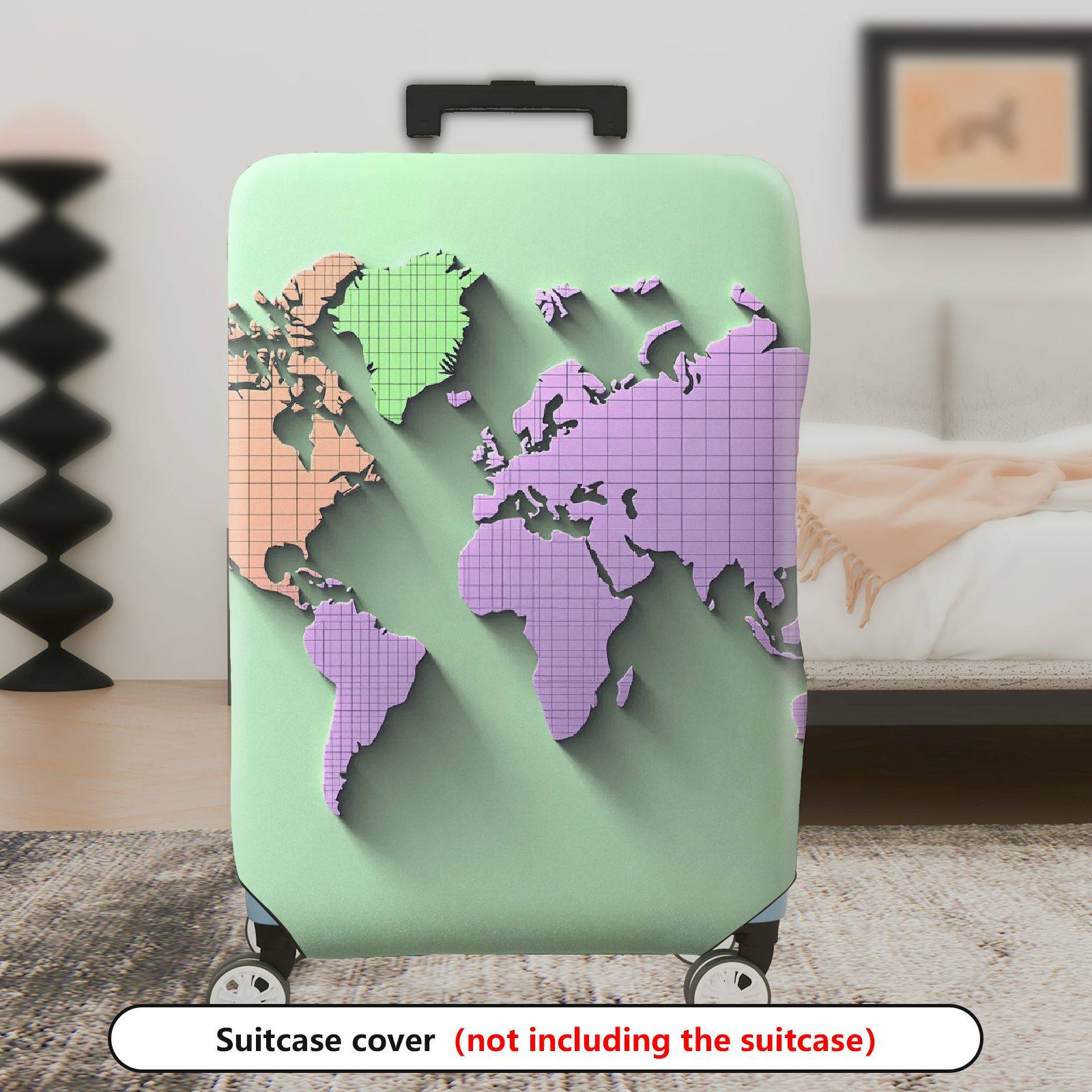 1-Piece World Map Travel Destination Pattern Multicolor Geometric  Suitcase Luggage Cover, Stretch Protective Sleeve