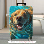 1-Piece Cute Golden Retriever Swimming Water Splash Travel Animal  Suitcase Luggage Cover, Stretch Protective Sleeve