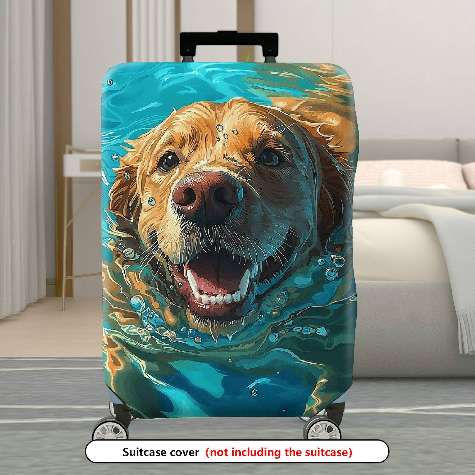 1-Piece Cute Golden Retriever Swimming Water Splash Travel Animal  Suitcase Luggage Cover, Stretch Protective Sleeve