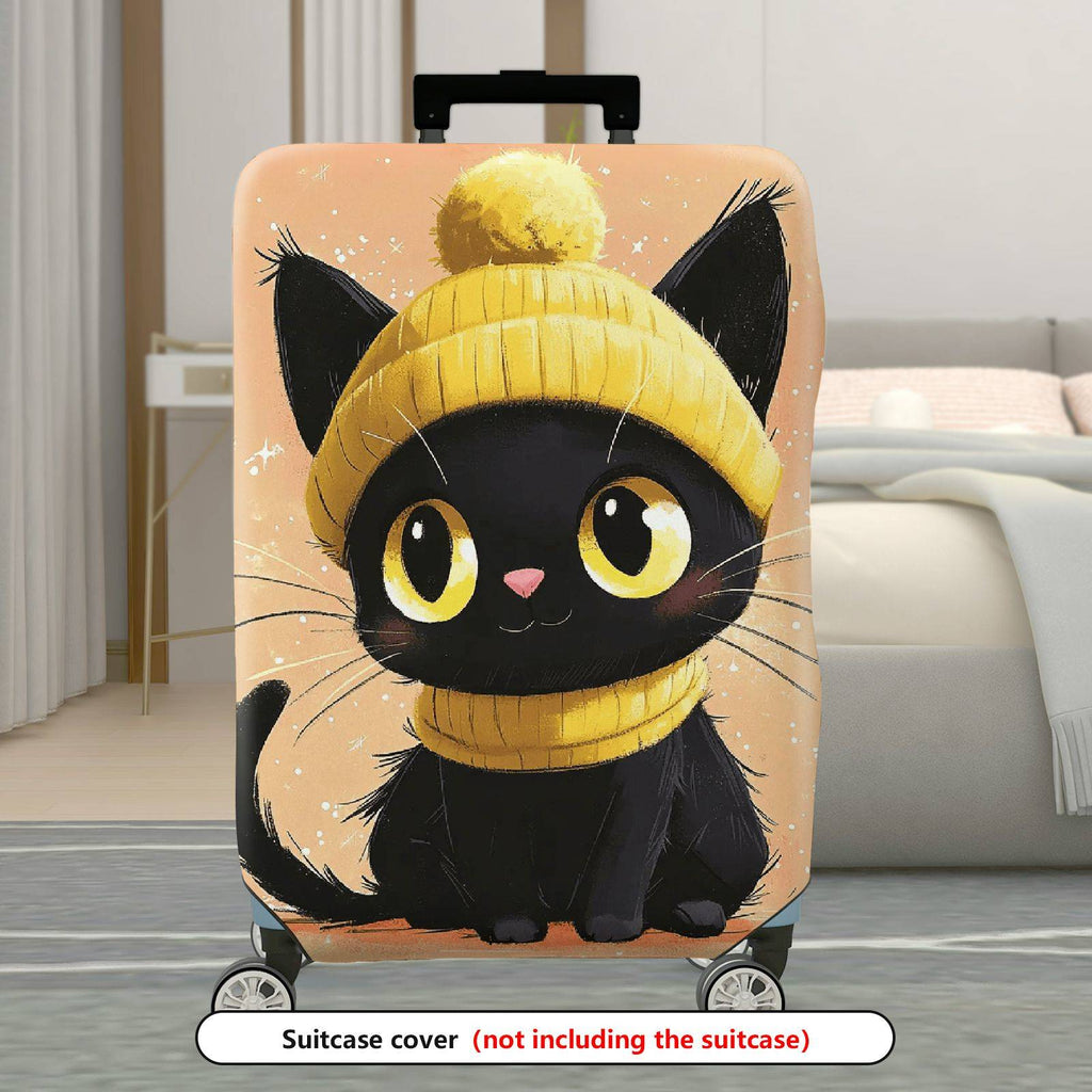 1-Piece Cute Cat Winter Hat Illustration  Suitcase Luggage Cover, Stretch Protective Sleeve