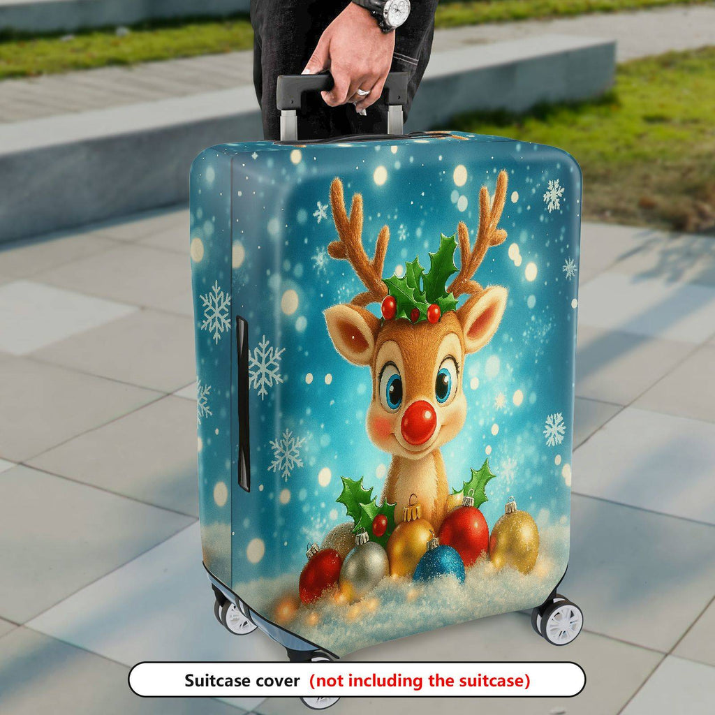 1-Piece Reindeer Christmas Snowflakes Ornaments Holiday  Suitcase Luggage Cover, Stretch Protective Sleeve