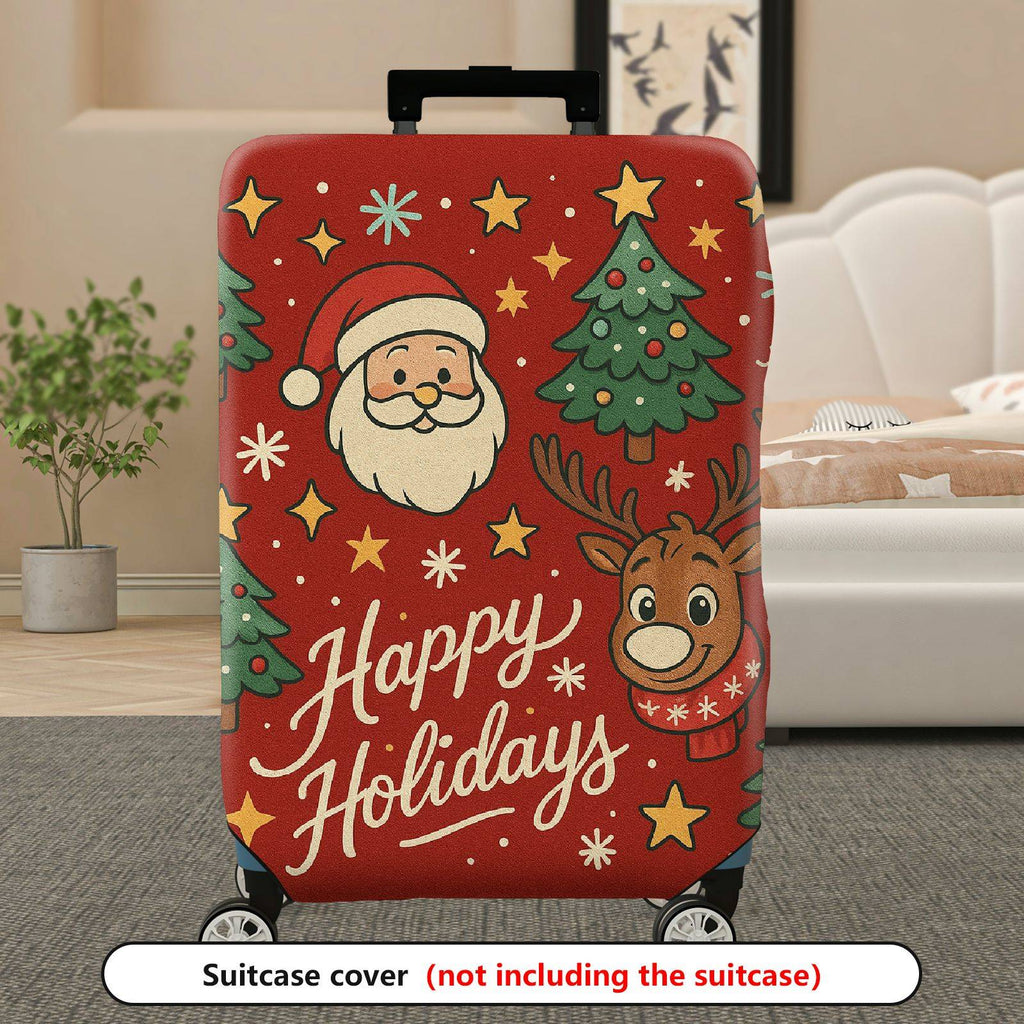 1-Piece Christmas Santa Reindeer Tree Stars Holidays  Suitcase Luggage Cover, Stretch Protective Sleeve