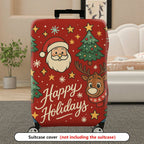 1-Piece Christmas Santa Reindeer Tree Stars Holidays  Suitcase Luggage Cover, Stretch Protective Sleeve