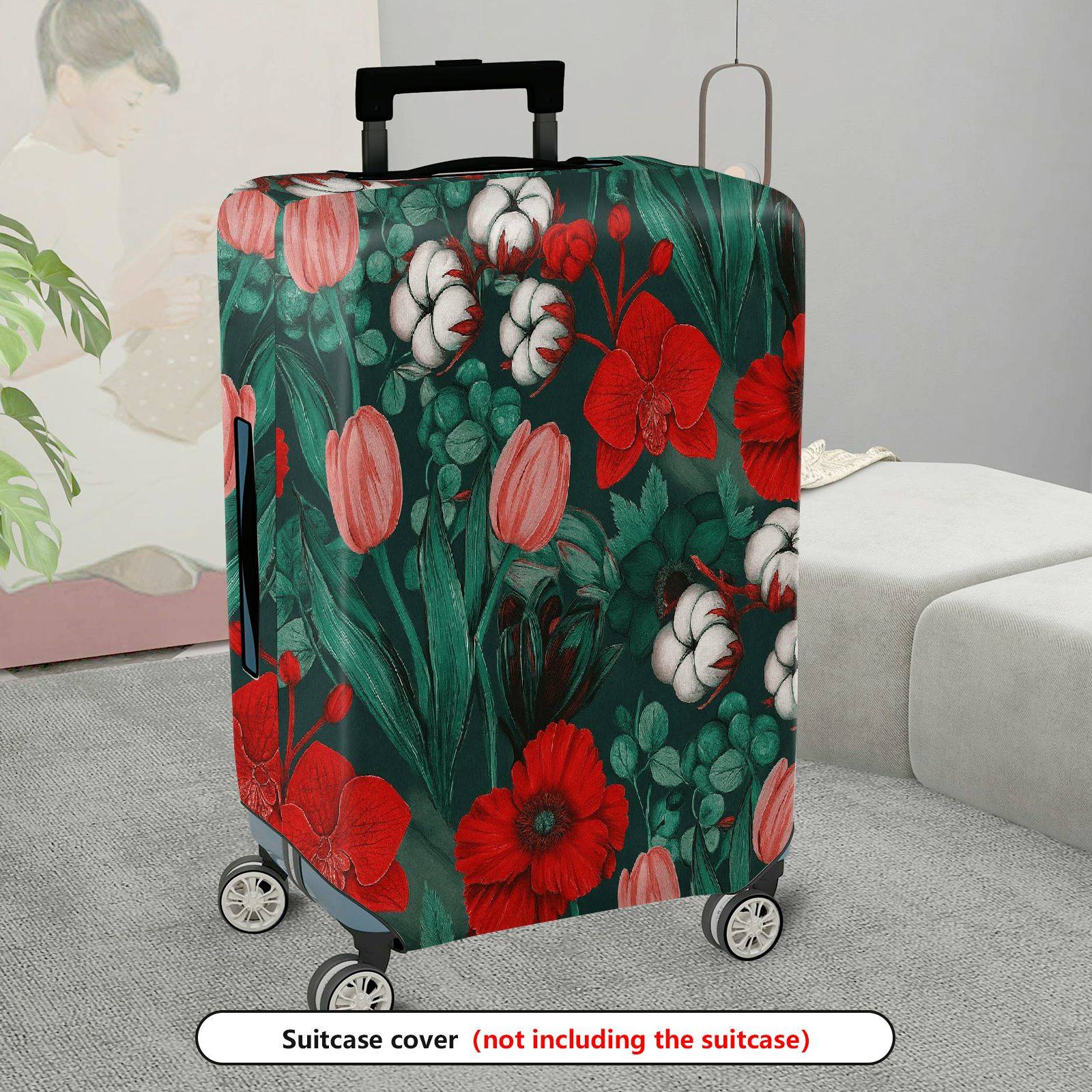 1-Piece Floral Plant Leaves Nature  Suitcase Luggage Cover, Stretch Protective Sleeve