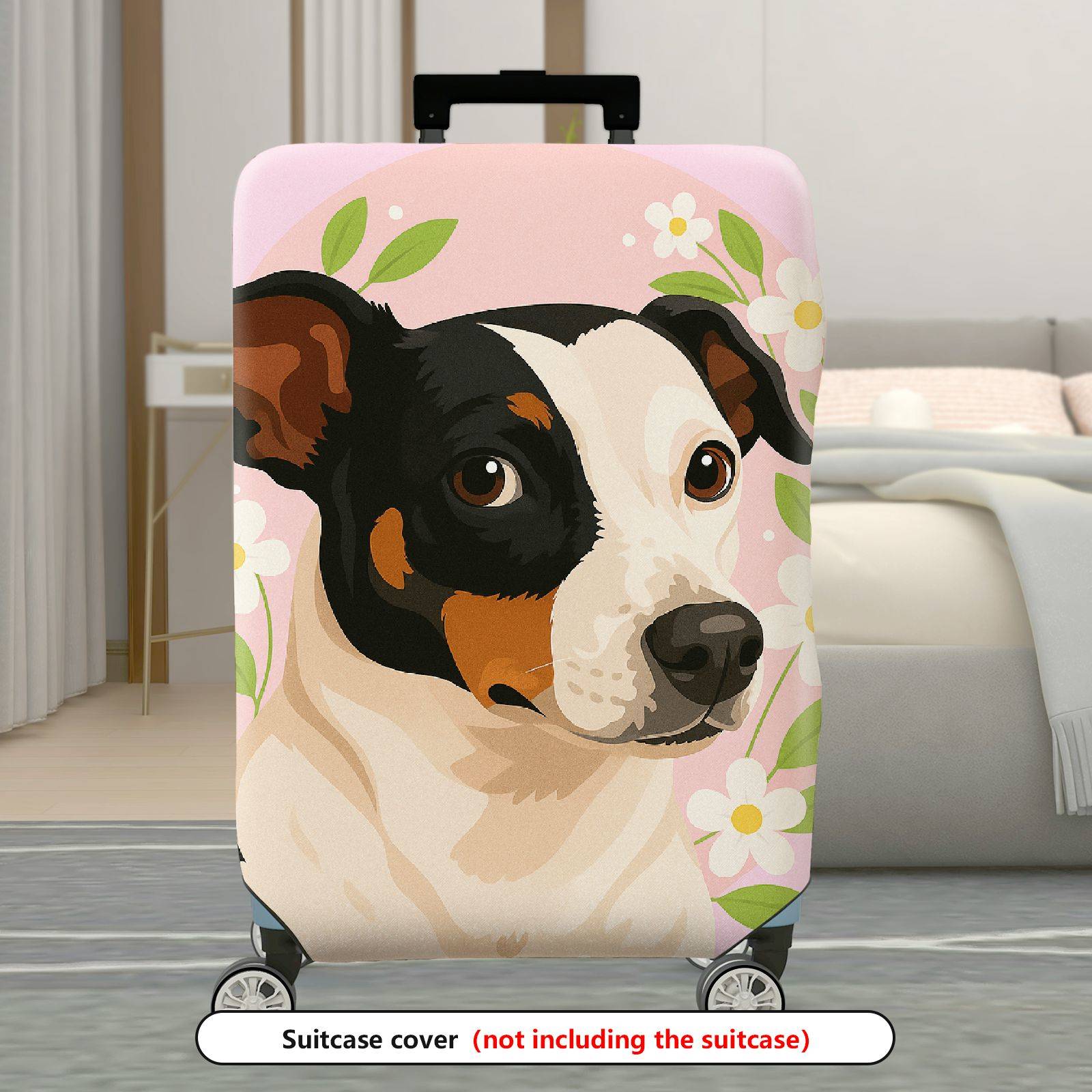 1-Piece Dog Floral Pink Green Cute Artistic  Suitcase Luggage Cover, Stretch Protective Sleeve
