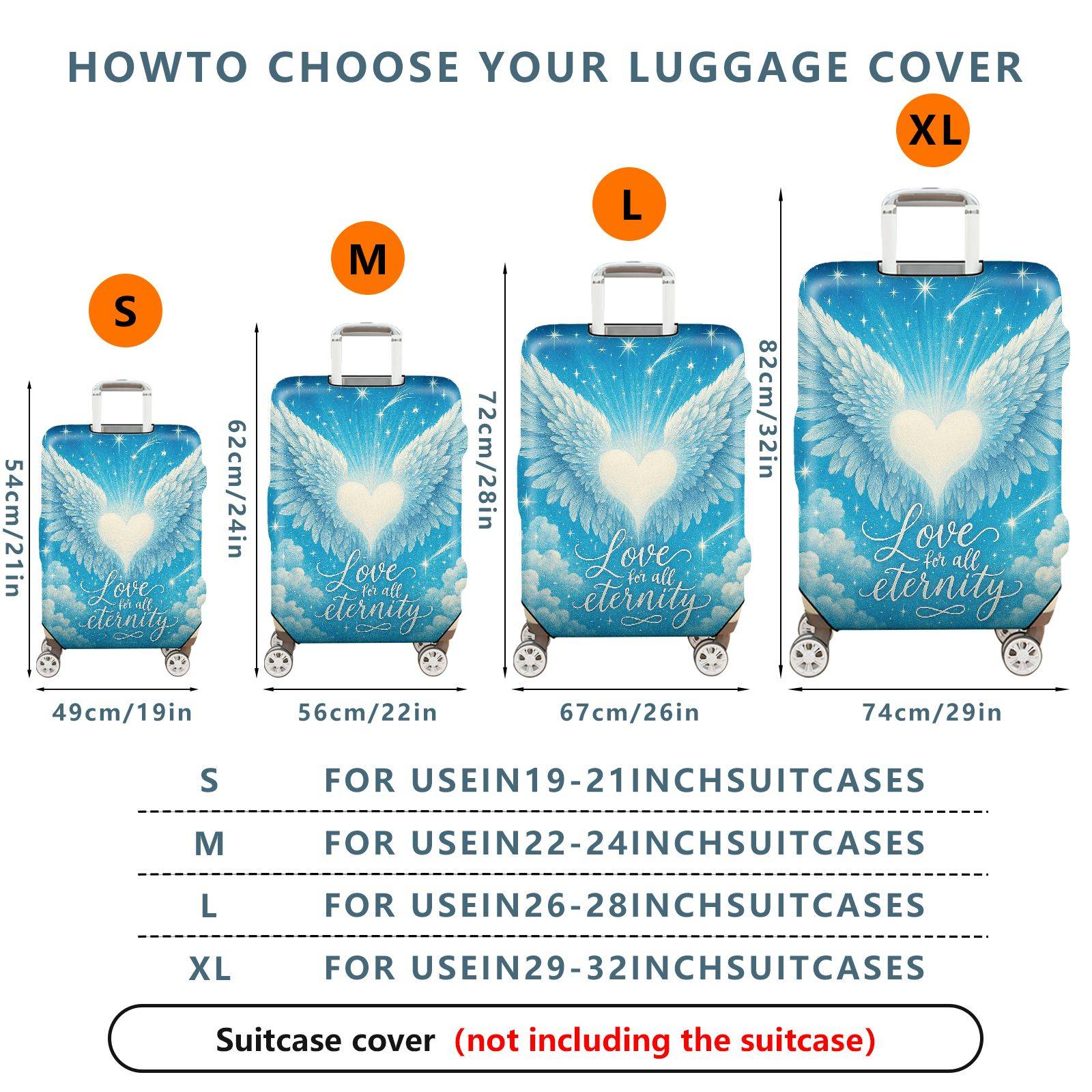 1-Piece Angel Heart Wings Starry Sky Eternal Love  Suitcase Luggage Cover, Stretch Protective Sleeve