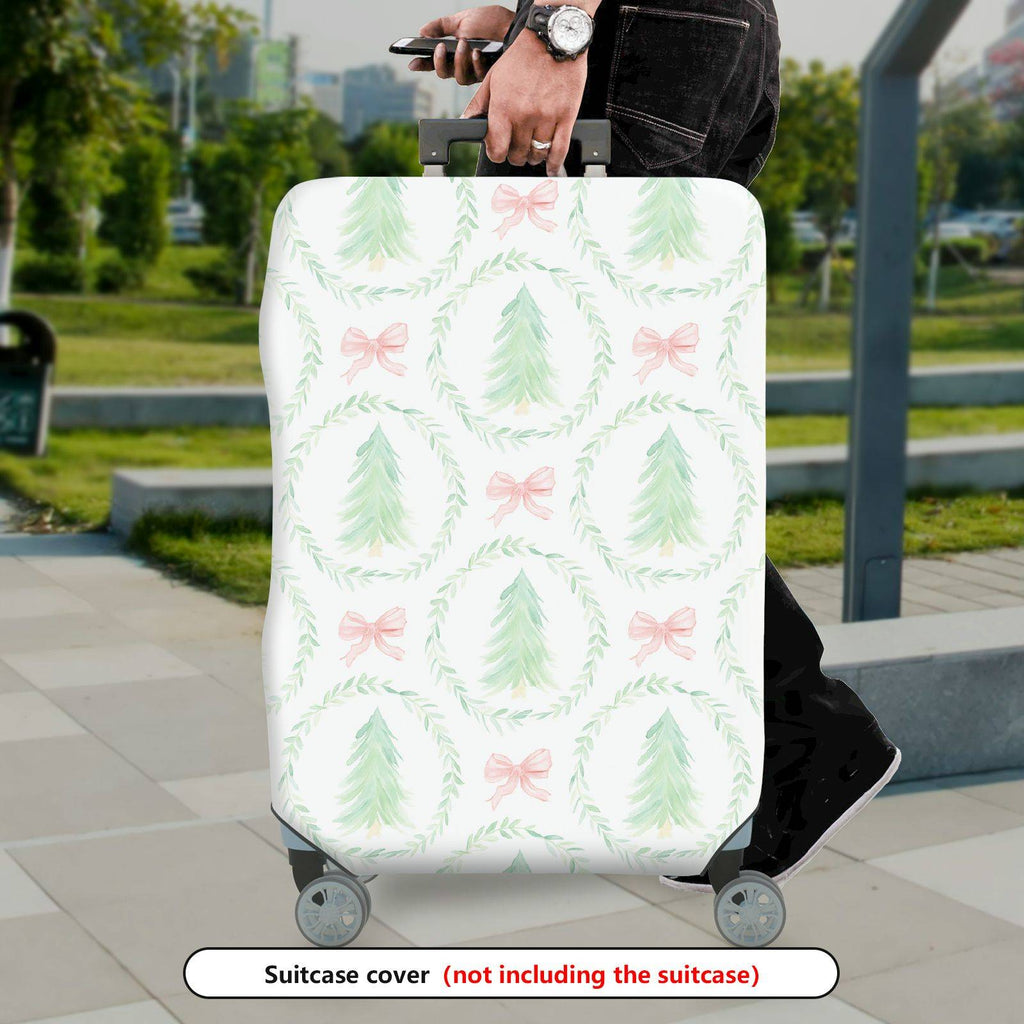 1-Piece Christmas Tree Bow Wreath Festive Holiday  Suitcase Luggage Cover, Stretch Protective Sleeve