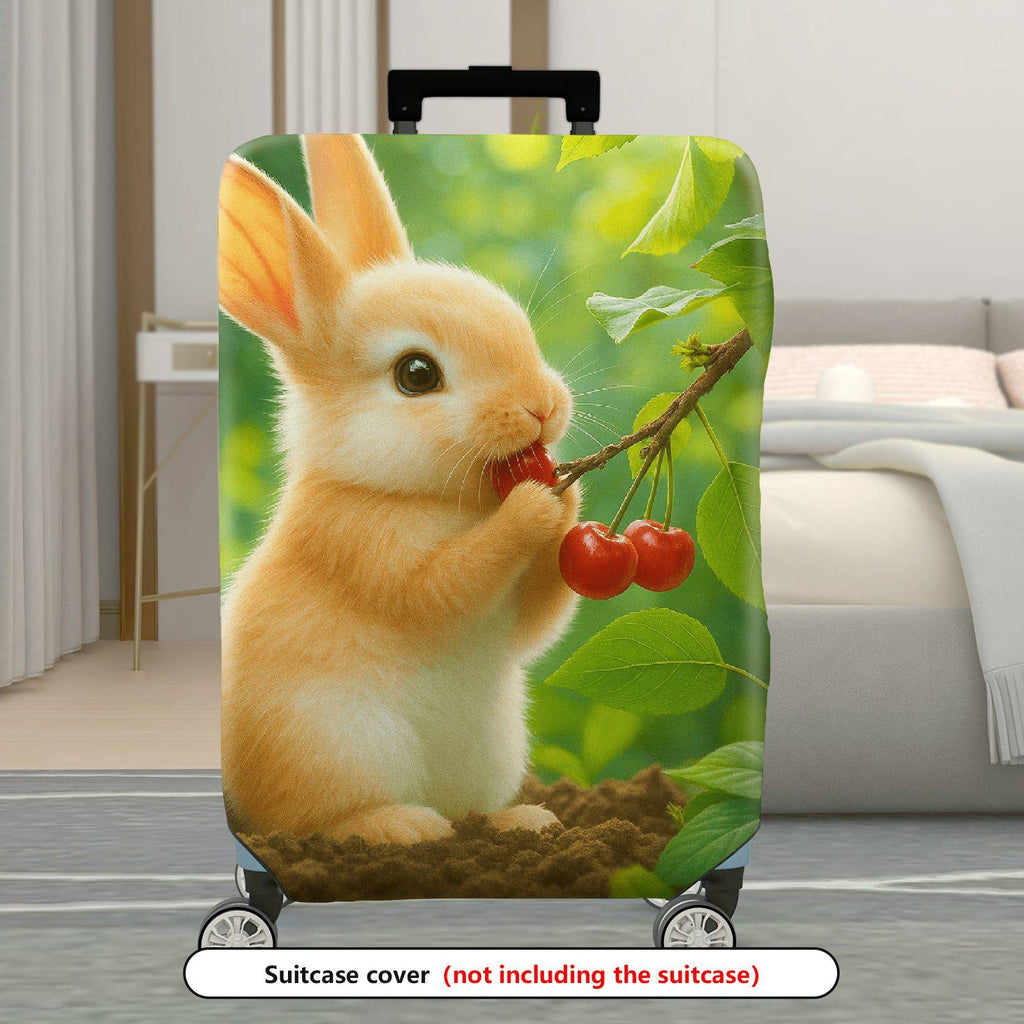 1-Piece Rabbit Cherry Green Nature Cute  Suitcase Luggage Cover, Stretch Protective Sleeve