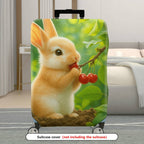 1-Piece Rabbit Cherry Green Nature Cute  Suitcase Luggage Cover, Stretch Protective Sleeve