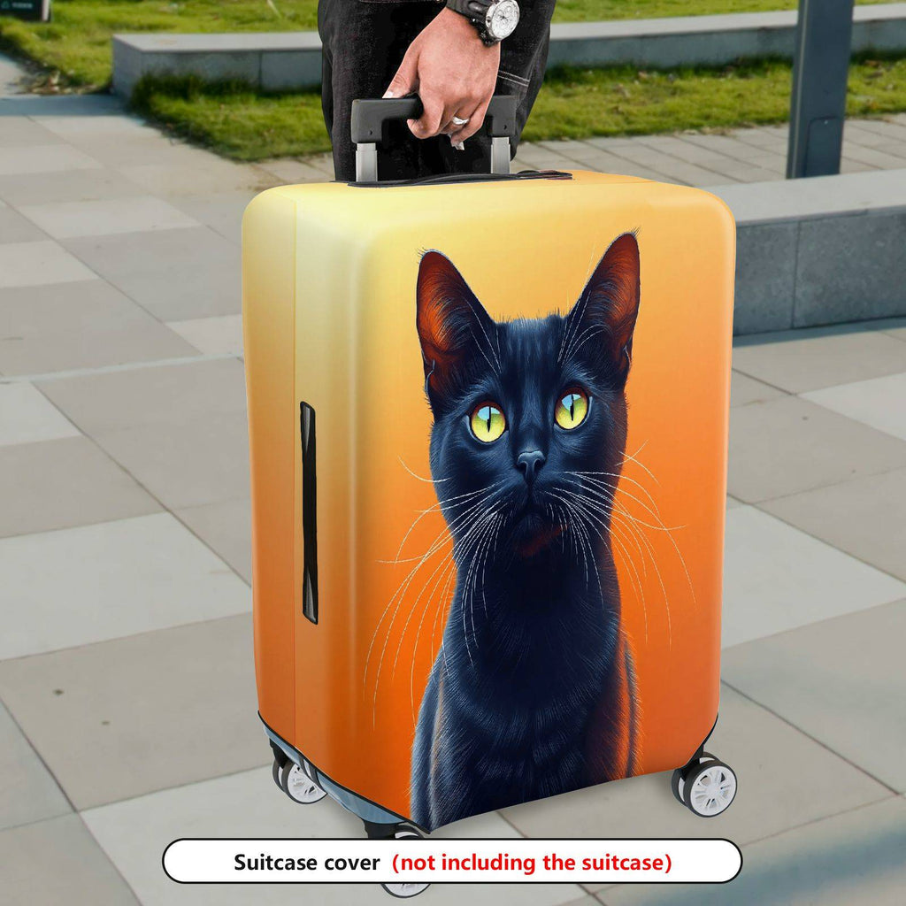 1-Piece Black Cat Orange Artistic Stylish Unique Eye-Catching  Suitcase Luggage Cover, Stretch Protective Sleeve
