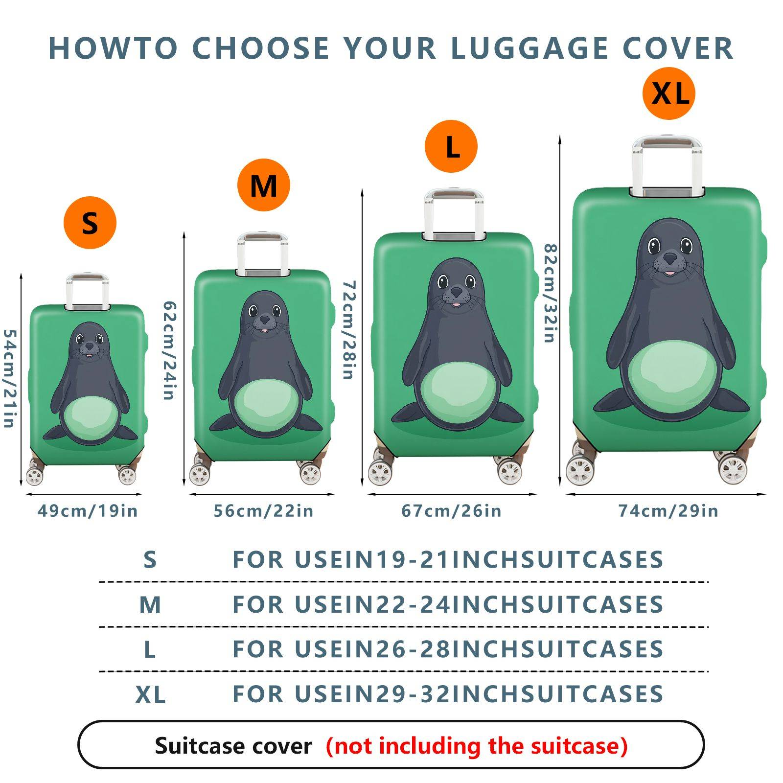 1-Piece Seal Green Playful Cute Animal Fun  Suitcase Luggage Cover, Stretch Protective Sleeve
