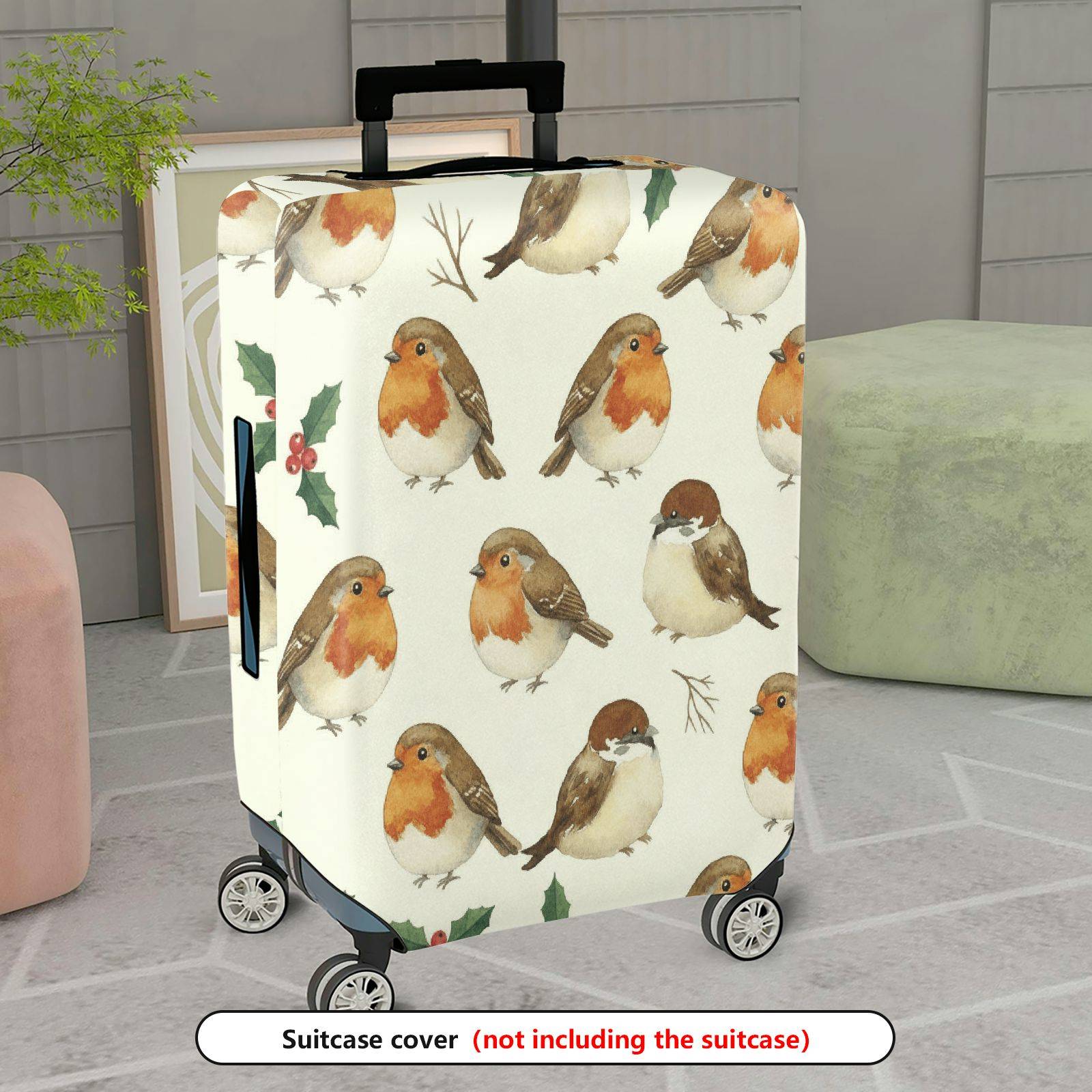 1-Piece Bird Nature Christmas Holiday Decorative  Suitcase Luggage Cover, Stretch Protective Sleeve