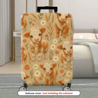 1-Piece Cute Cow Floral Pastoral Farm Animal Beige  Suitcase Luggage Cover, Stretch Protective Sleeve