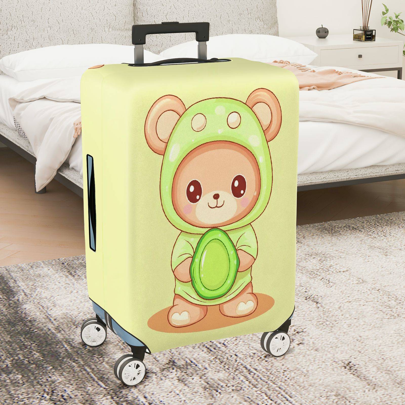 1-Piece Cute  Bear Green Hood Decorative  Suitcase Luggage Cover, Stretch Protective Sleeve