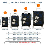 1-Piece Black Floral White Blue Elegant Chic Artistic  Suitcase Luggage Cover, Stretch Protective Sleeve