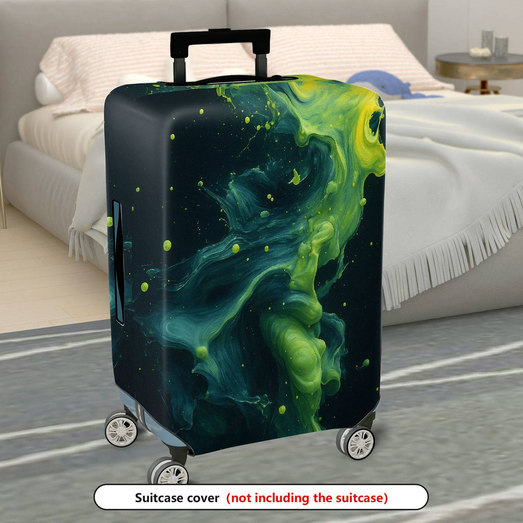 1-Piece Abstract Swirl Splash Green Black Artistic  Suitcase Luggage Cover, Stretch Protective Sleeve
