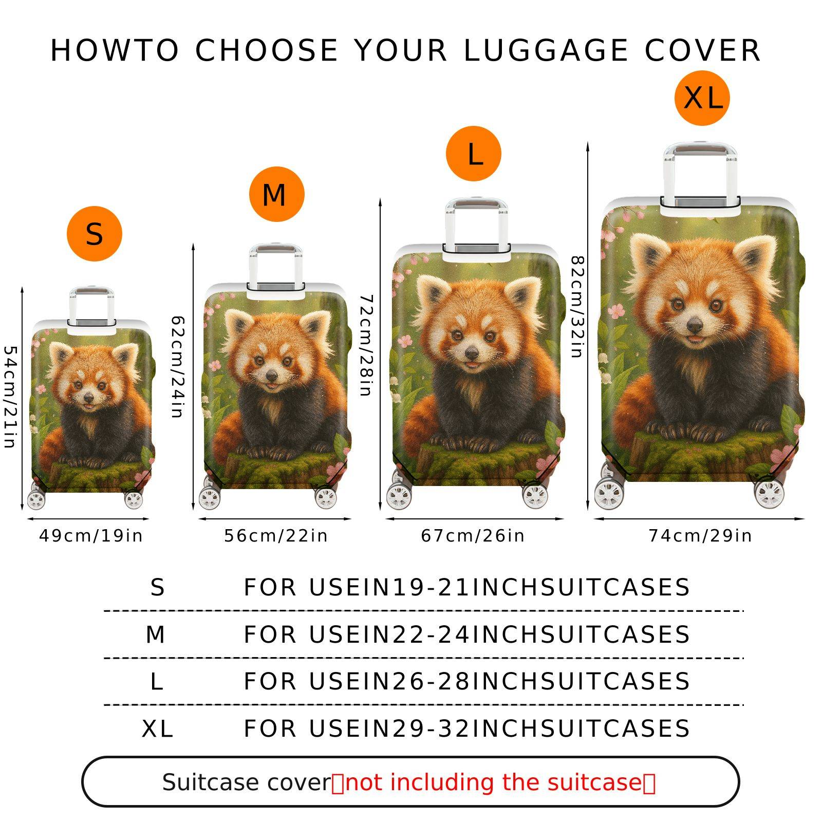 1-Piece Red Panda Floral Nature Forest Cute Animal  Suitcase Luggage Cover, Stretch Protective Sleeve