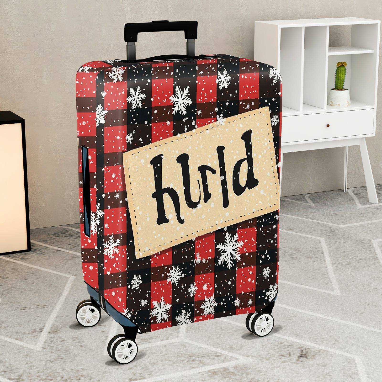 1-Piece Plaid Snowflake Rustic Winter Holiday Christmas  Suitcase Luggage Cover, Stretch Protective Sleeve
