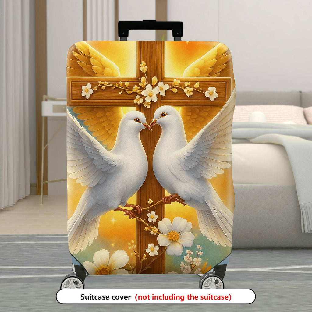 1-Piece Dove Cross Floral Religious Spiritual Peace  Suitcase Luggage Cover, Stretch Protective Sleeve