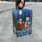 1-Piece Christmas Santa Snowman Gift Lantern Holiday  Suitcase Luggage Cover, Stretch Protective Sleeve