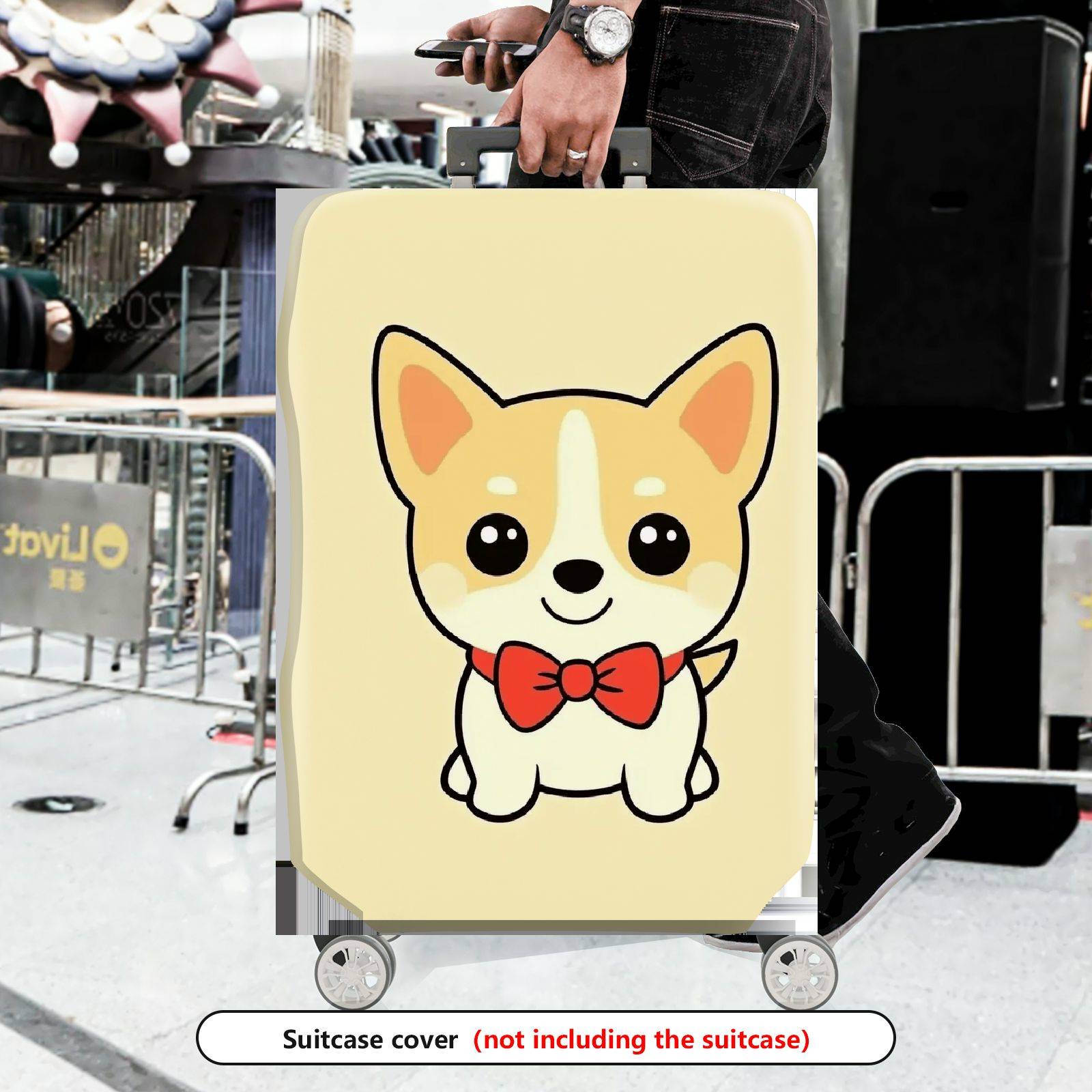 1-Piece Cute Corgi  Dog Red Bowtie Animal  Suitcase Luggage Cover, Stretch Protective Sleeve