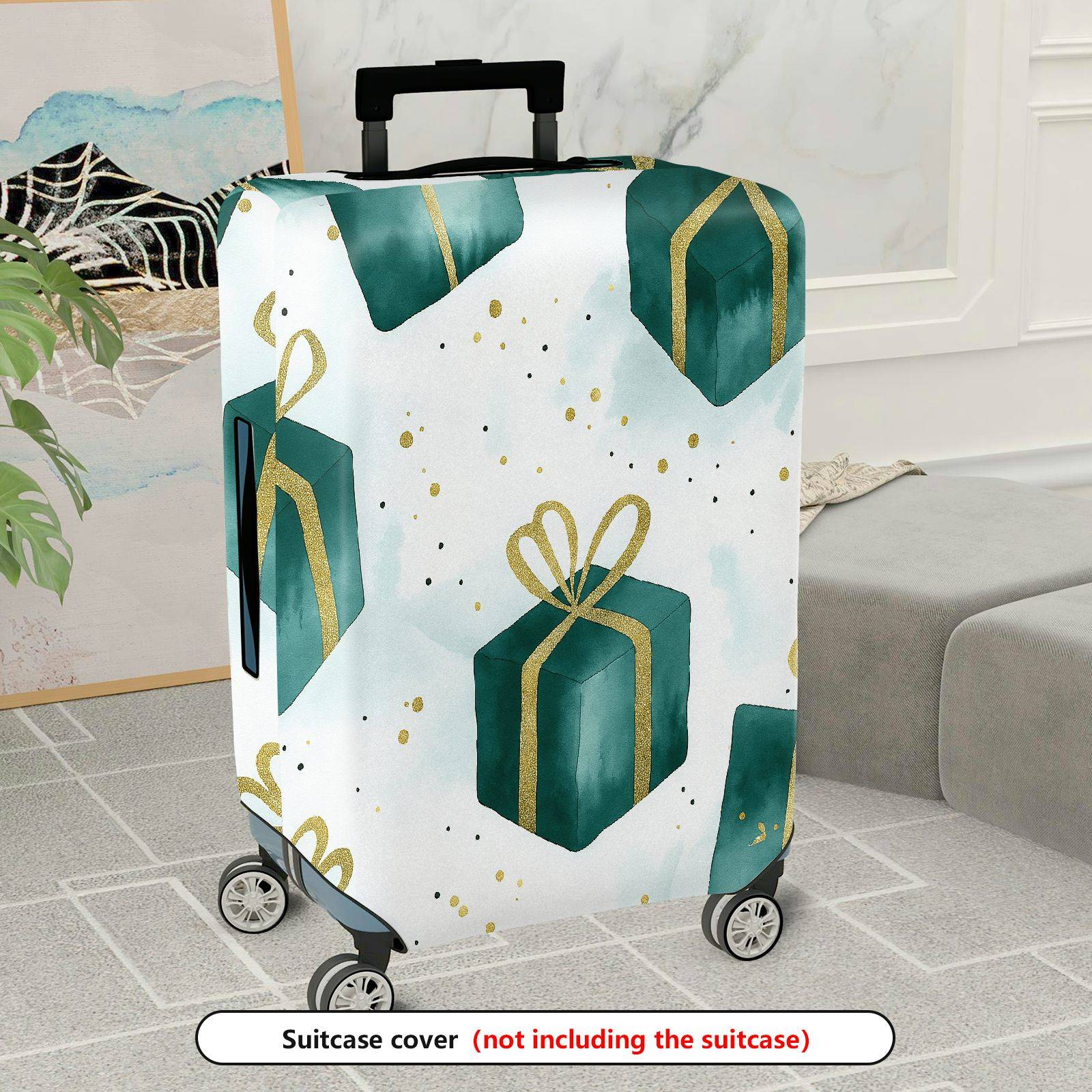 1-Piece Gift Box Ribbon Sparkle Festive Holiday  Suitcase Luggage Cover, Stretch Protective Sleeve