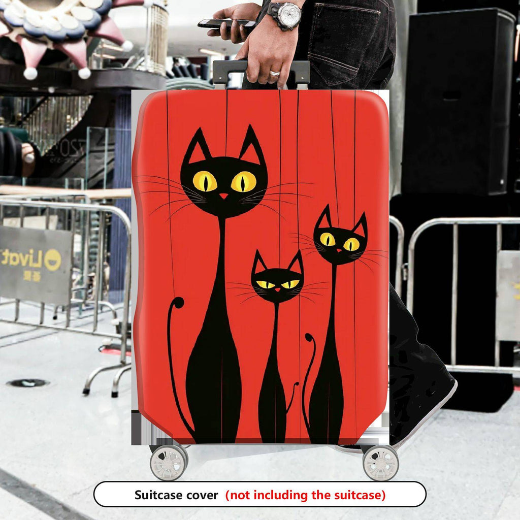 1-Piece Black Cat Red Abstract Artistic Stylish Cute  Suitcase Luggage Cover, Stretch Protective Sleeve
