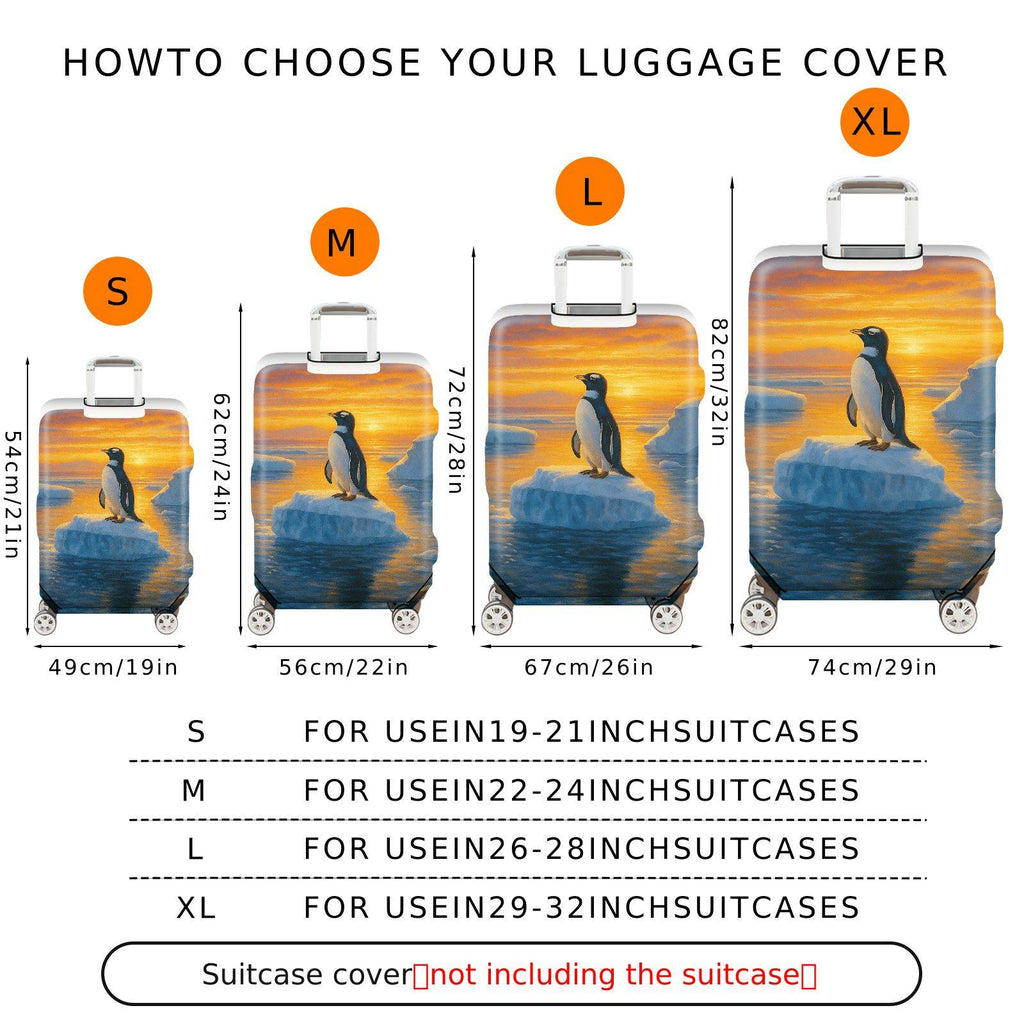 1-Piece Penguin Arctic Sunset Ice Ocean Landscape  Suitcase Luggage Cover, Stretch Protective Sleeve