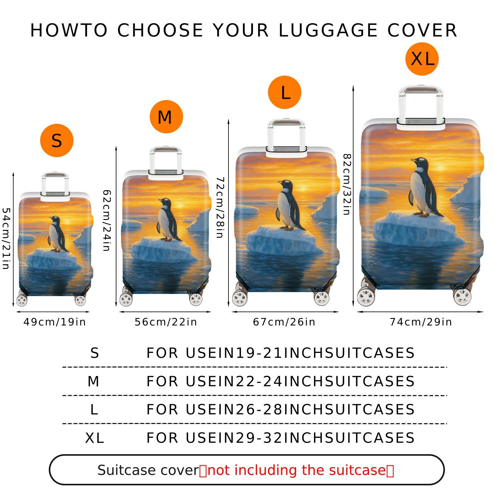 1-Piece Penguin Arctic Sunset Ice Ocean Landscape  Suitcase Luggage Cover, Stretch Protective Sleeve