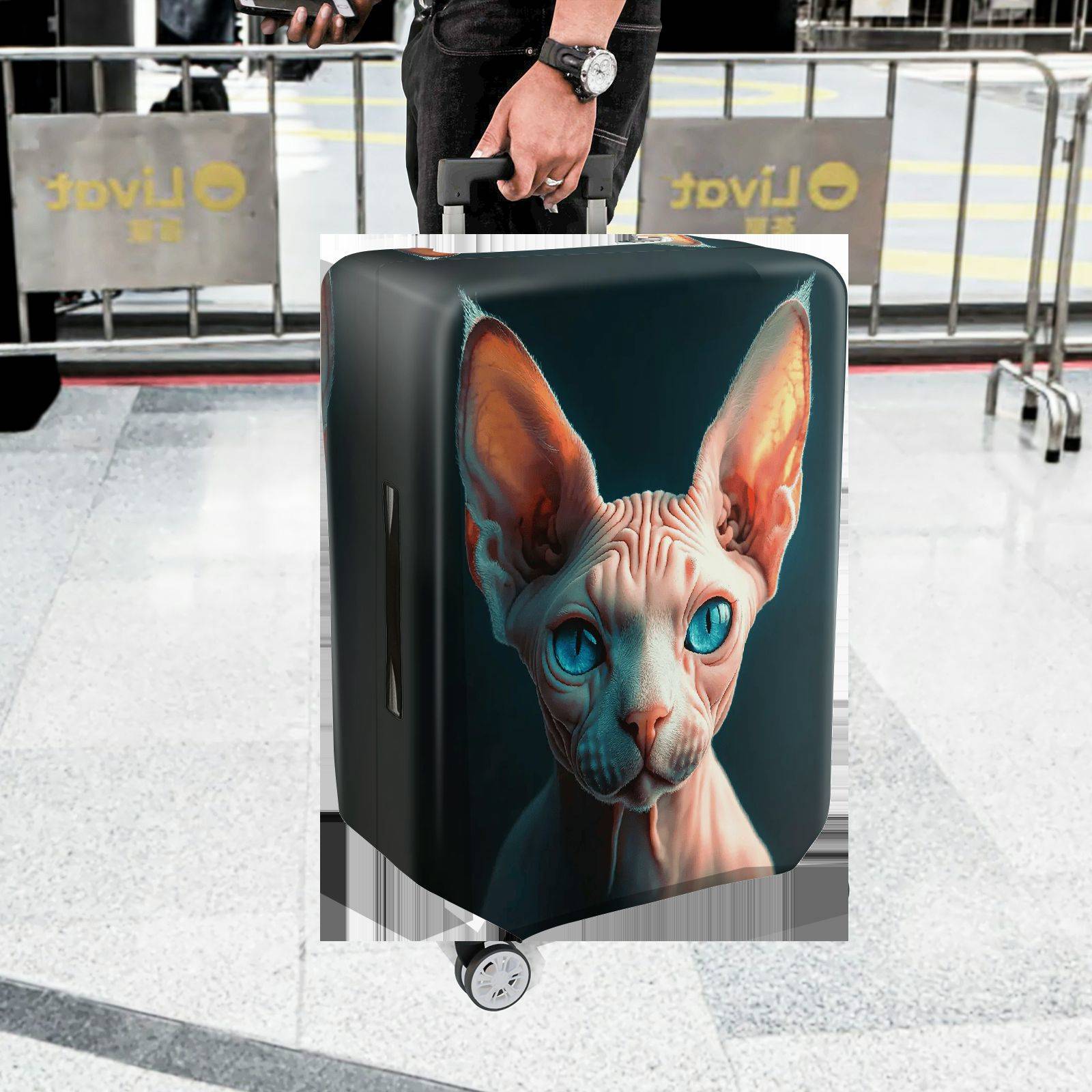 1-Piece Abstract Cat Ear Artistic Unique Creative Stylish  Suitcase Luggage Cover, Stretch Protective Sleeve