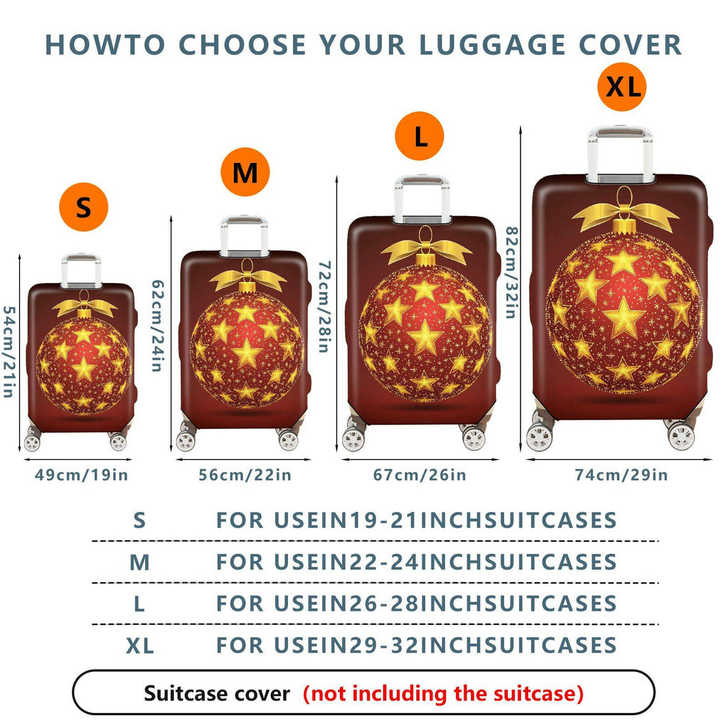1-Piece Gold Star Ornament Christmas Bow Festive Holiday  Suitcase Luggage Cover, Stretch Protective Sleeve