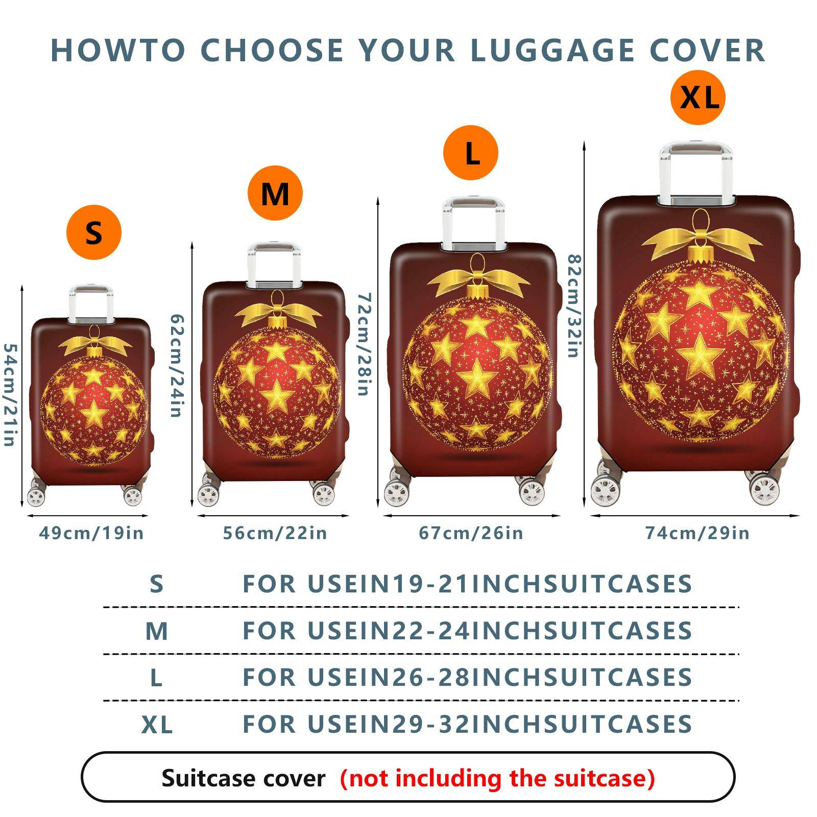 1-Piece Gold Star Ornament Christmas Bow Festive Holiday  Suitcase Luggage Cover, Stretch Protective Sleeve