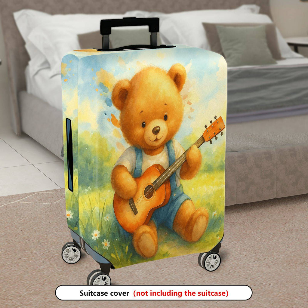 1-Piece Adorable Musical Teddy Bear Art Vintage Nature Travel  Suitcase Luggage Cover, Stretch Protective Sleeve