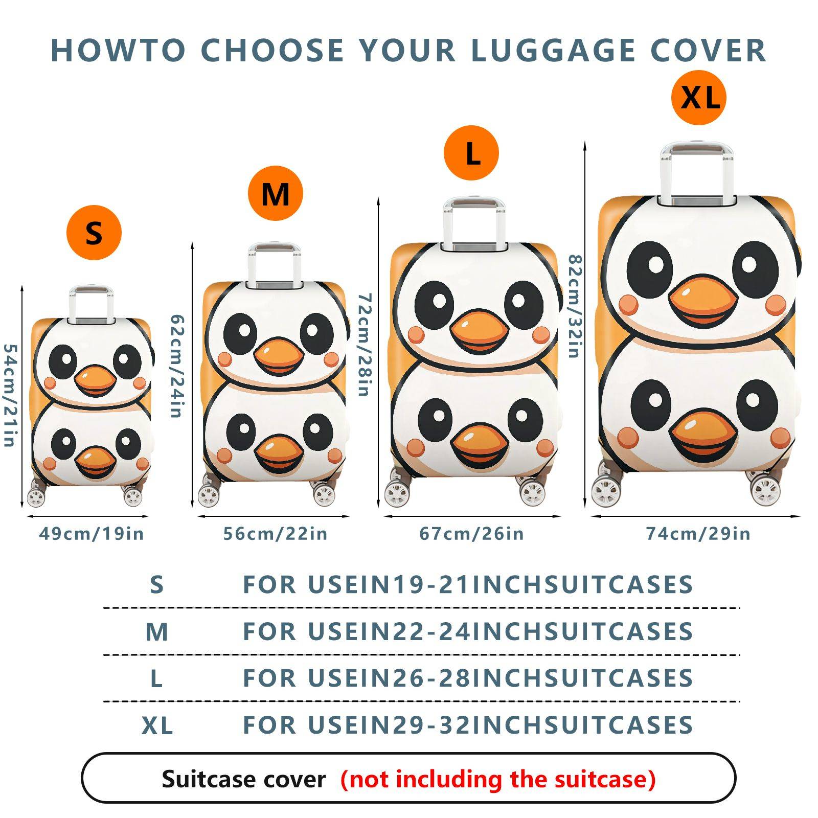 1-Piece Penguin Cute Smiling Playful Fun  Suitcase Luggage Cover, Stretch Protective Sleeve
