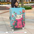 1-Piece Floral Cute Pink Cat  Suitcase Luggage Cover, Stretch Protective Sleeve